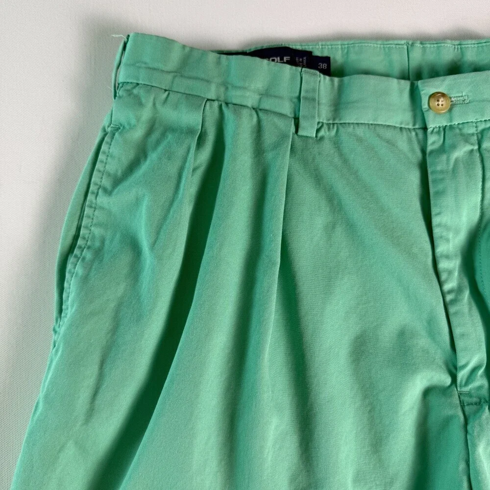 Vintage Polo Golf Ralph Lauren Fairway Shorts Size 38 Mint Green Tartan Crest